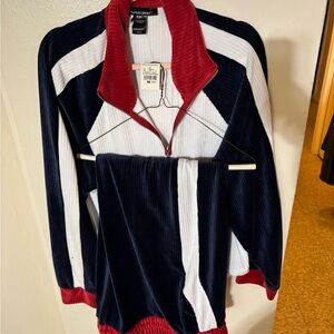 Ashley Stewart Red, White and Blue Velour Athletic Jacket and Pants. Size 22/24